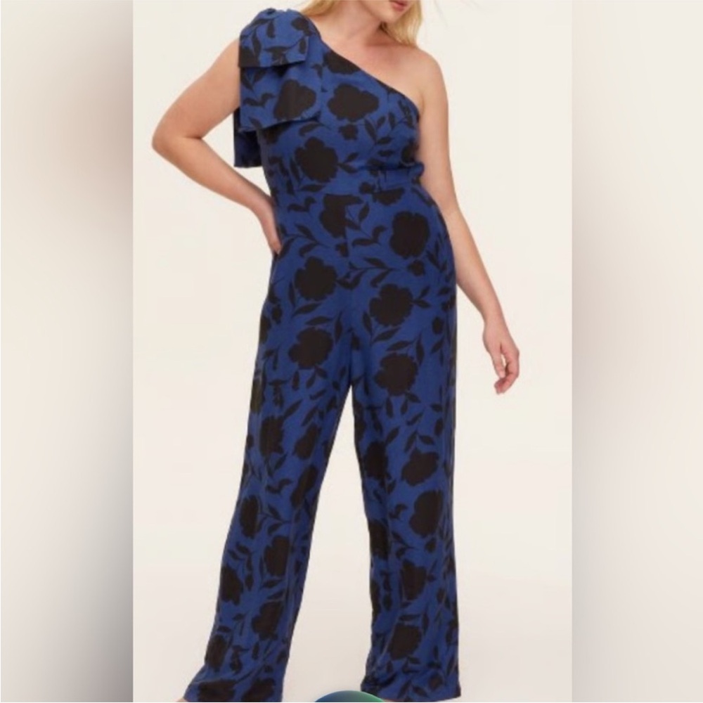 kate spade Blue and Black One-Shoulder Jumpsuit